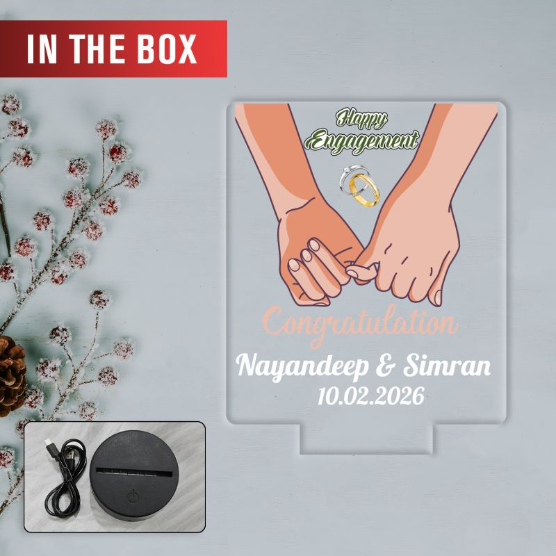 Personalized Happy Engagement LED Night Lamp with Couple Holding Hands Design Warm White Light  Engagement Gift for Friends, Brother, Sister & Colleague